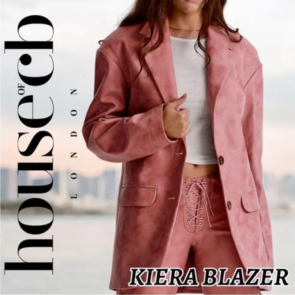 House of CB Womens Kiera Oversize Faux Leather Jacket Size Large Pink NWT - Picture 7 of 16